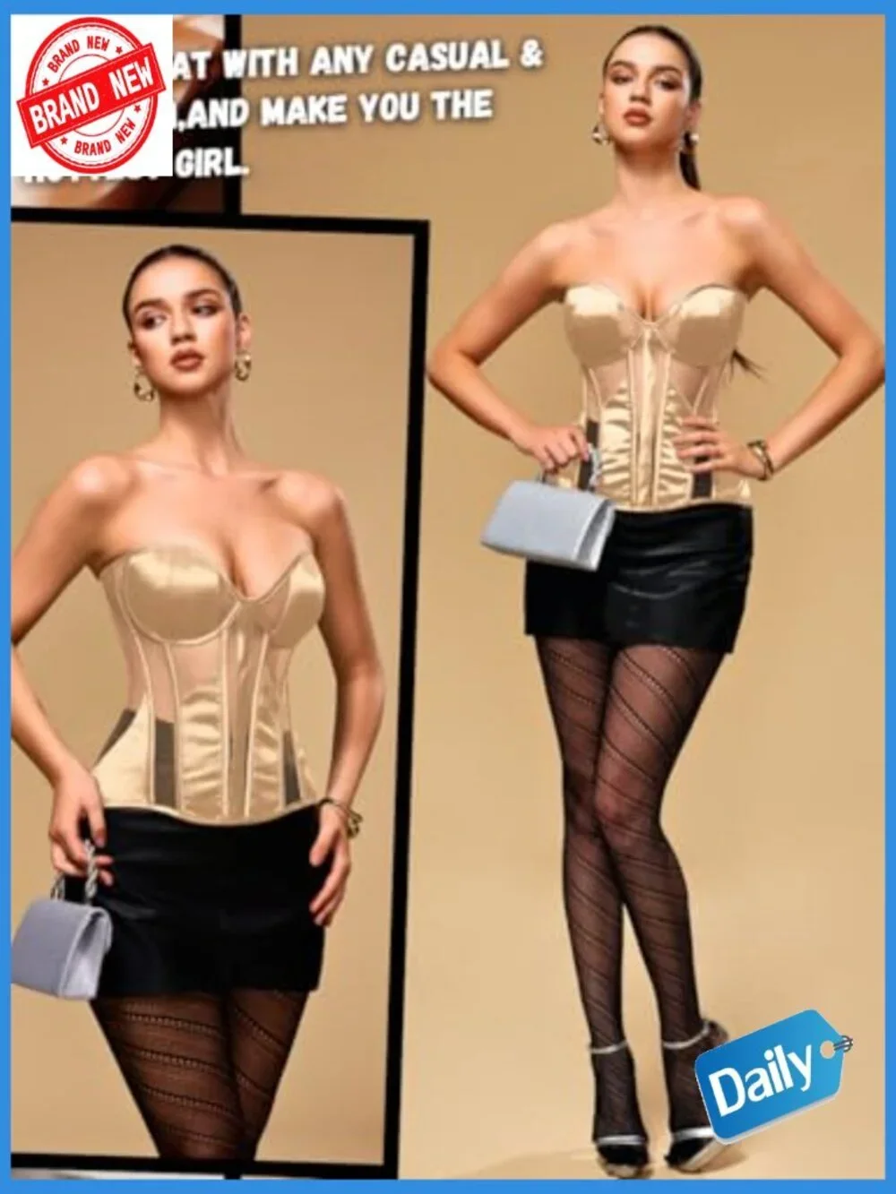 Elegant Satin Corset, Lace-Up Back, Underwire, Boned